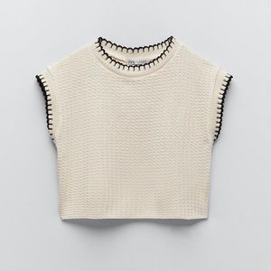 ZARA | NWT Crotchet Top Cream & Black Knit L